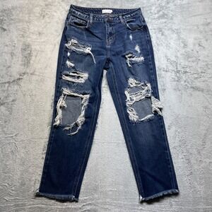 Cello Crop Jeans Women's Size 5 Blue High Rise 5-Pocket Frayed Distressed